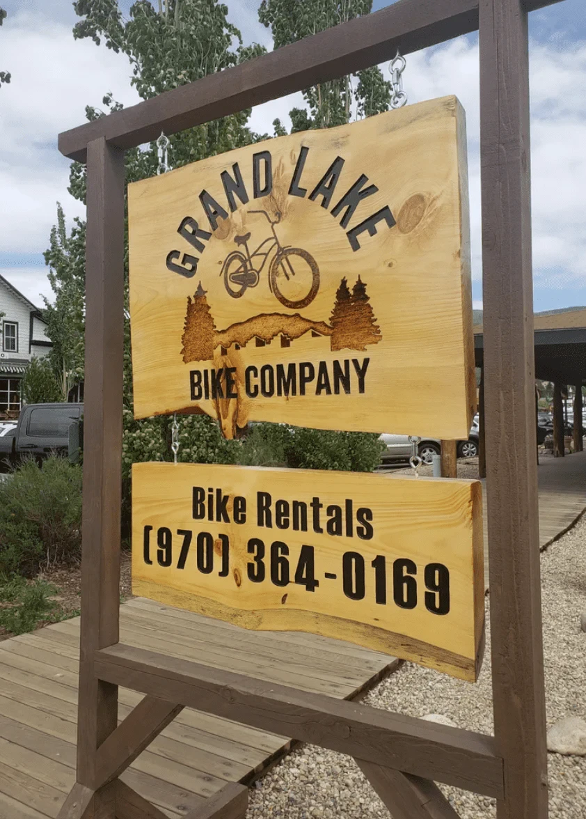 Grand Lake Bike Company rustic wood sign